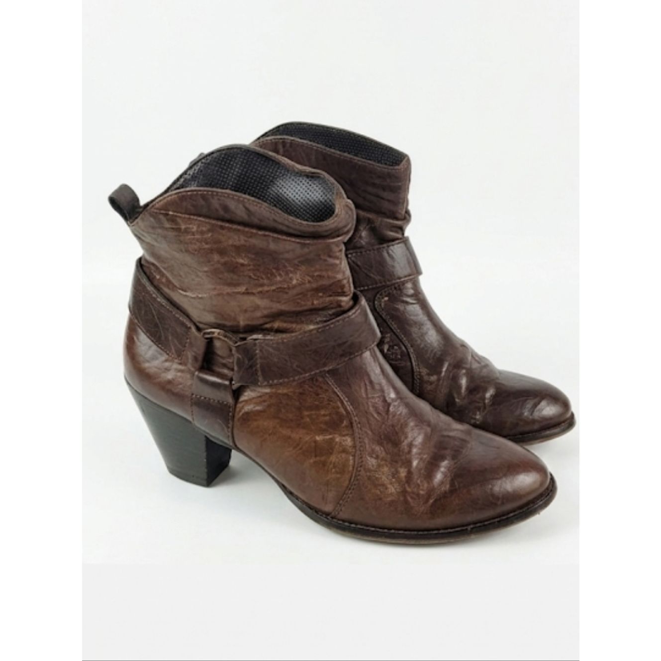 Paul Green Strappy Brown Leather Handmade Women's Ankle Boots